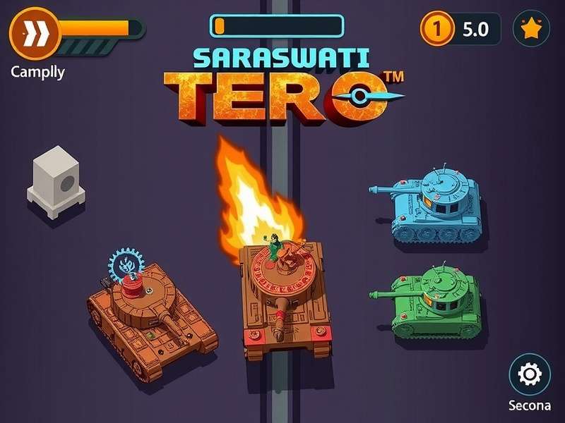 Saraswati Tank Hero gameplay screenshot showing tanks with mythological designs